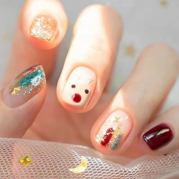 24 pcs Christmas Press On Nails Short Length Square Shape - Picture 1 of 5